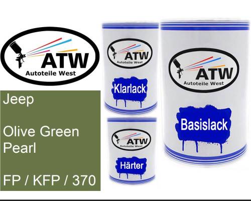 Jeep, Olive Green Pearl, FP / KFP / 370: 500ml Lackdose + 500ml Klarlack + 250ml Härter - Set, von ATW Autoteile West.